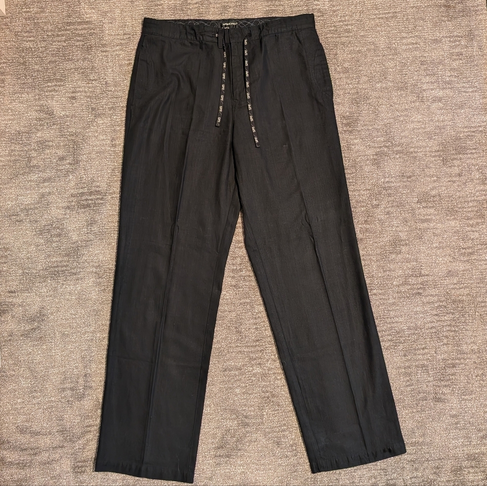 Springfield Men's Black Drawstring Linen/Cotton Trousers  - XL/36